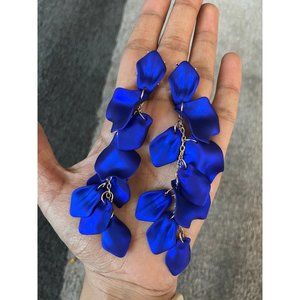 Royal blue earrings petal blue flower, long blue , blue wedding earrings large